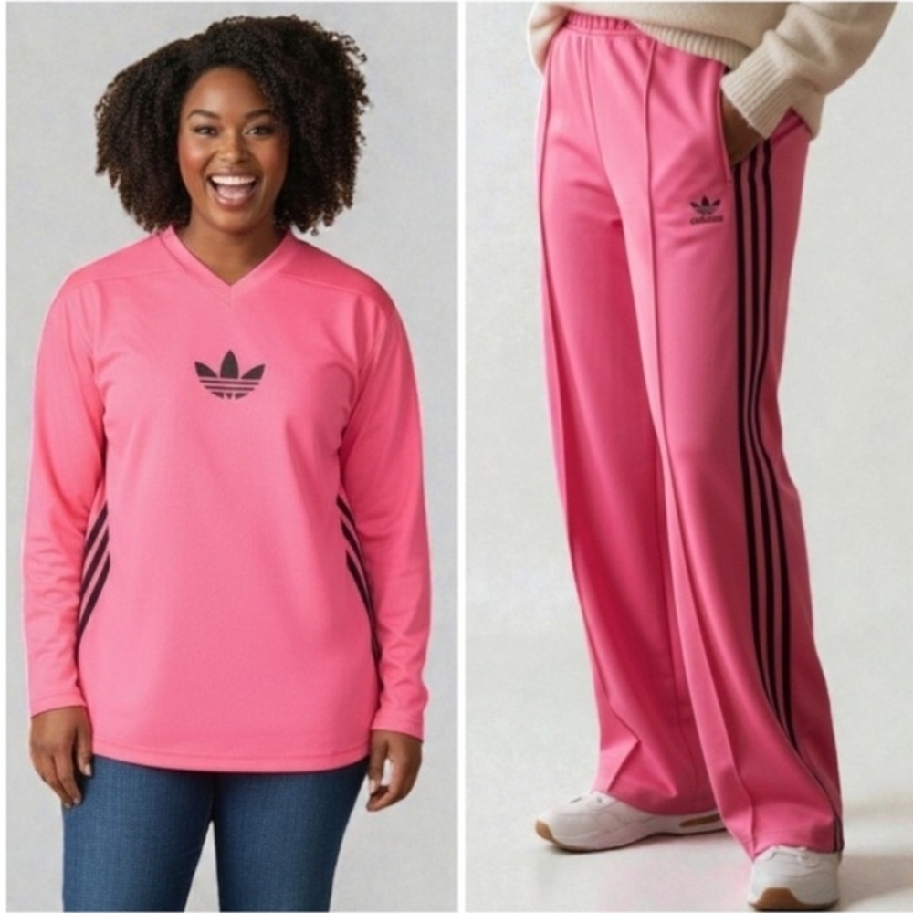 NWT ADIDAS ORIGINAL XL PINK TOP AND TRACK PANTS 3 STRIPE OUTFIT SET